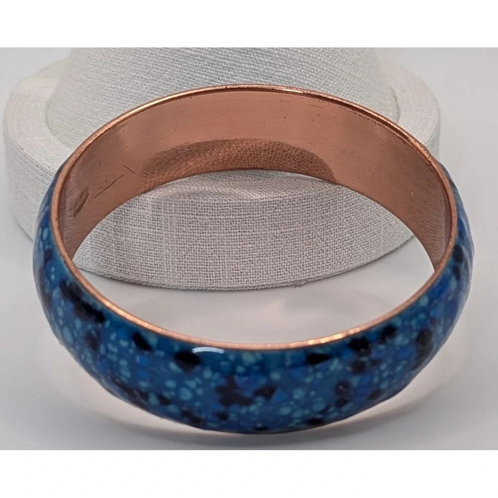 Vintage MCM Signed Matisse Renoir Blue Enamel Copper Bangle Bracelet